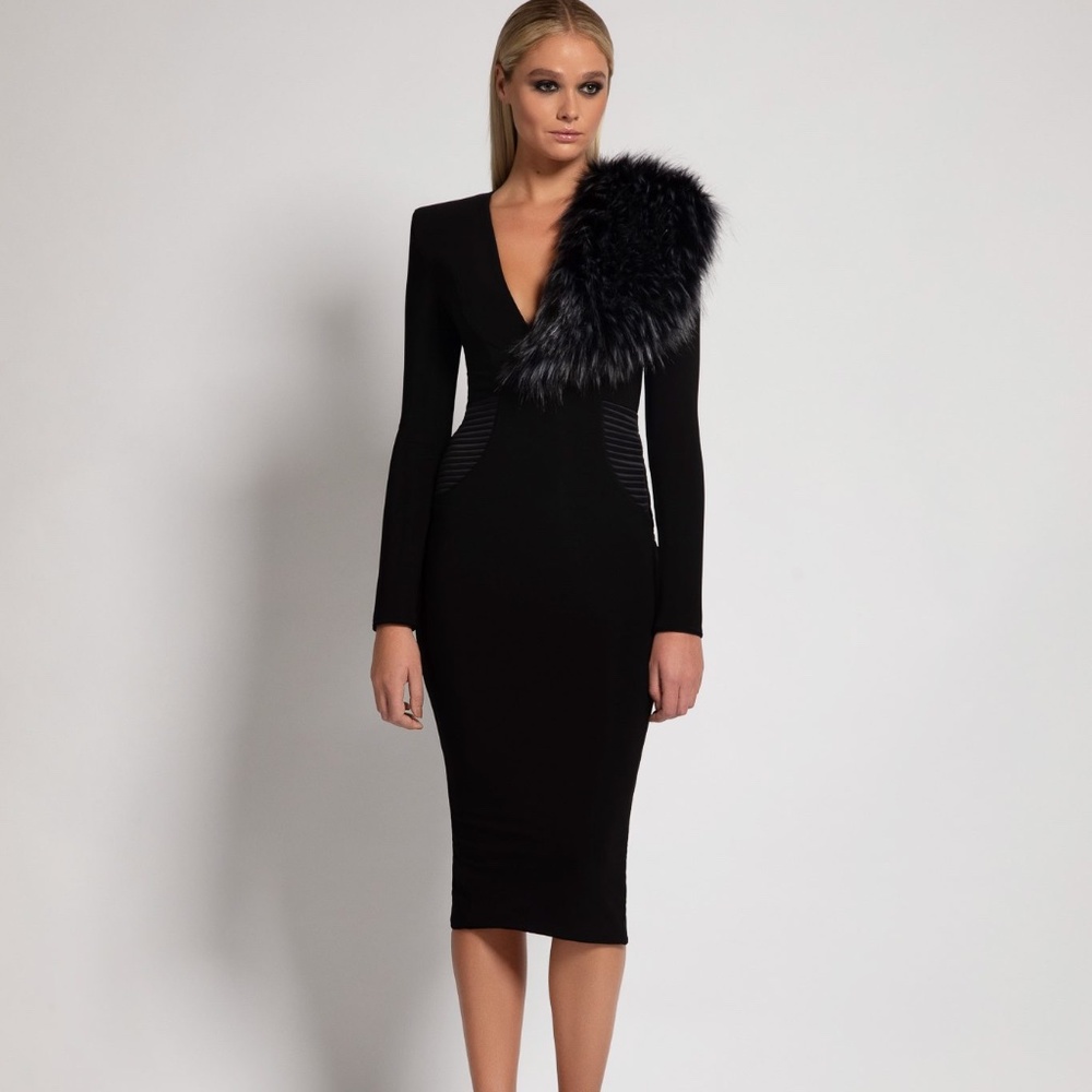 zhivago Twiggy Faux Fur Midi Dress  size 6